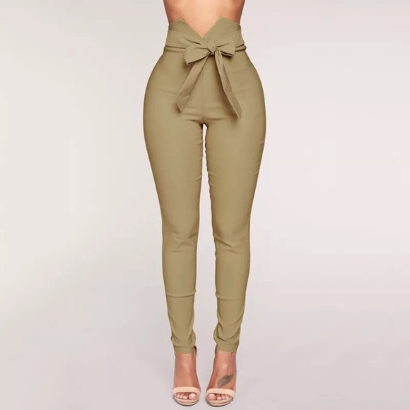 jessicaddy Pants - Tan High Waist Tie Belt Pants